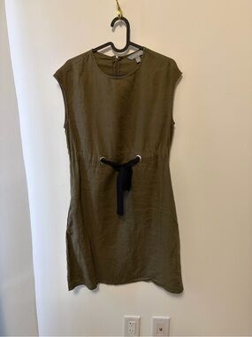Kenar Olive Green Sleeveless Mini Dress with Black Tie